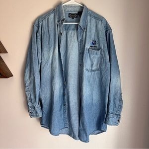 Vintage Denim Embroidered 'Real Time' Button Up Shirt